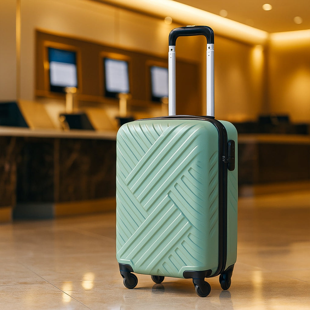 Open view of the travel suitcase interior, showing mesh pockets and elastic straps.