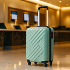 Open view of the travel suitcase interior, showing mesh pockets and elastic straps.
