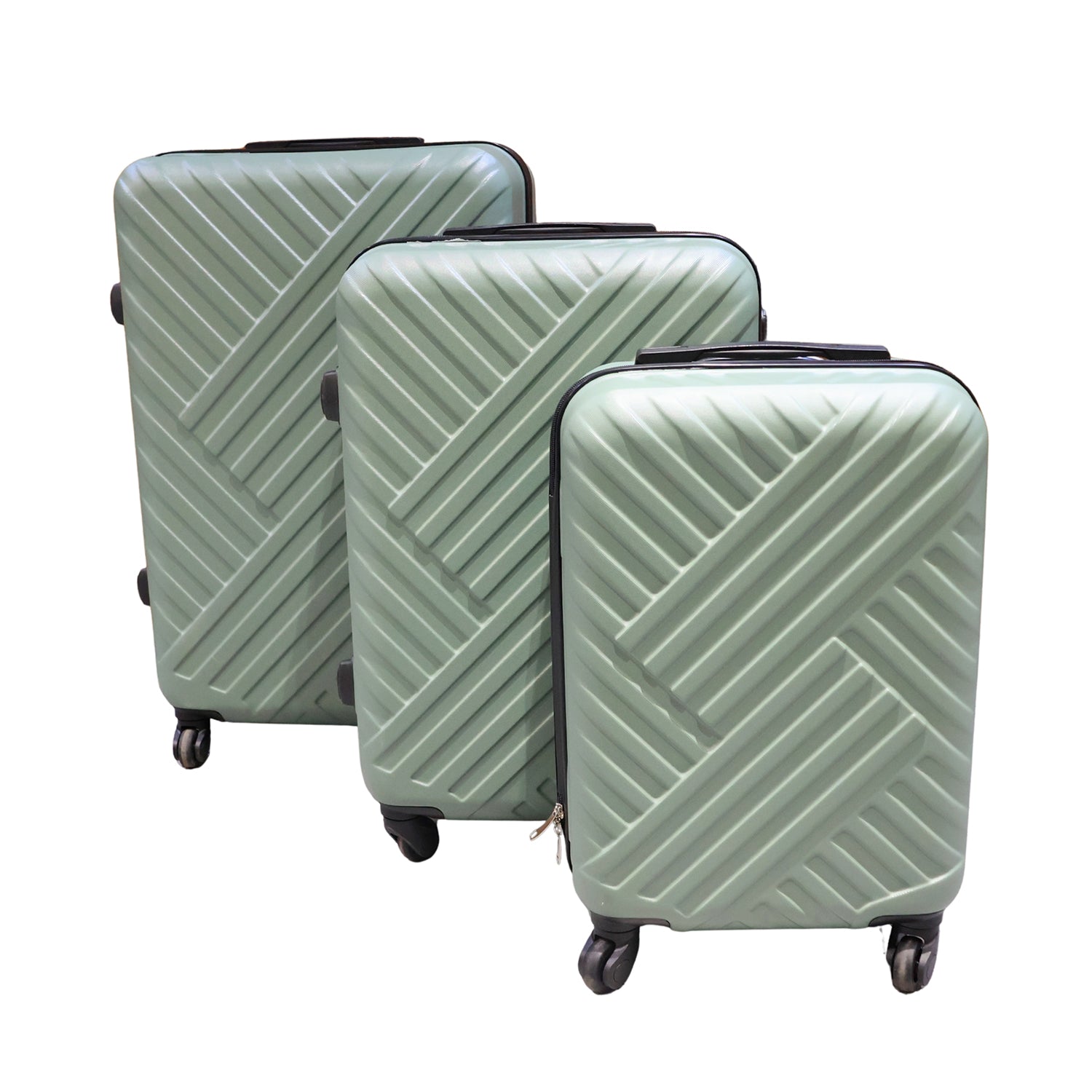 Smooth 360-degree rotating spinner wheels on a Trekola travel suitcase.