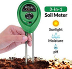 Packaging of the 3-way soil meter, highlighting its moisture, pH, and light testing capabilities.