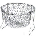 The sturdy stainless steel chef basket folded flat for convenient storage in a drawer.