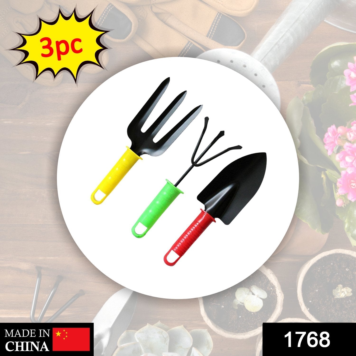 Ergonomic hand tools from the vibrant garden tool set for easy planting.