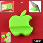 Close-up of apple-shaped mobile phone holder showing sturdy plastic material