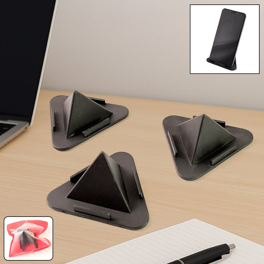 Pyramid phone rest holding a smartphone with adjustable incline angles