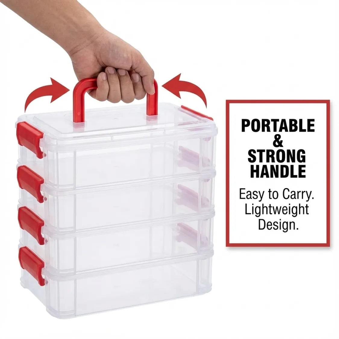 Transparent 4-layer plastic storage box for beads, tools, and sewing items