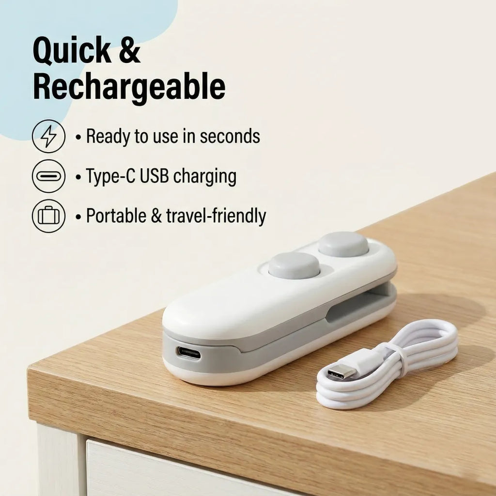 ChefAura mini bag sealer size reference showing compact handheld design