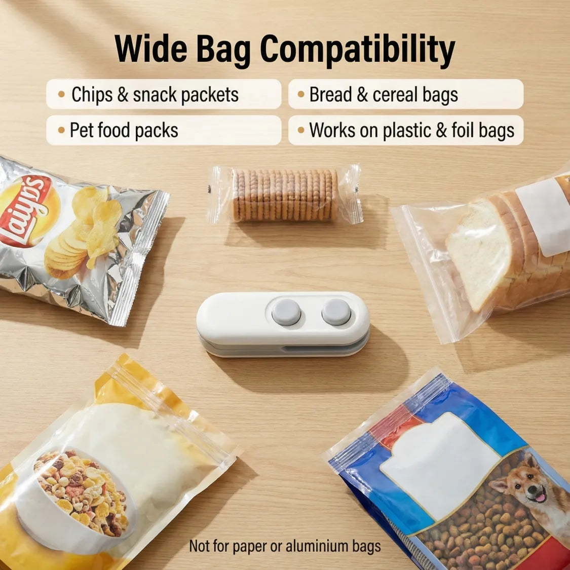 Alternate angle showing ergonomic design of ChefAura mini bag sealer