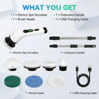 Electric spin scrubber brush cleaning bathroom tile surfaces effortlessly