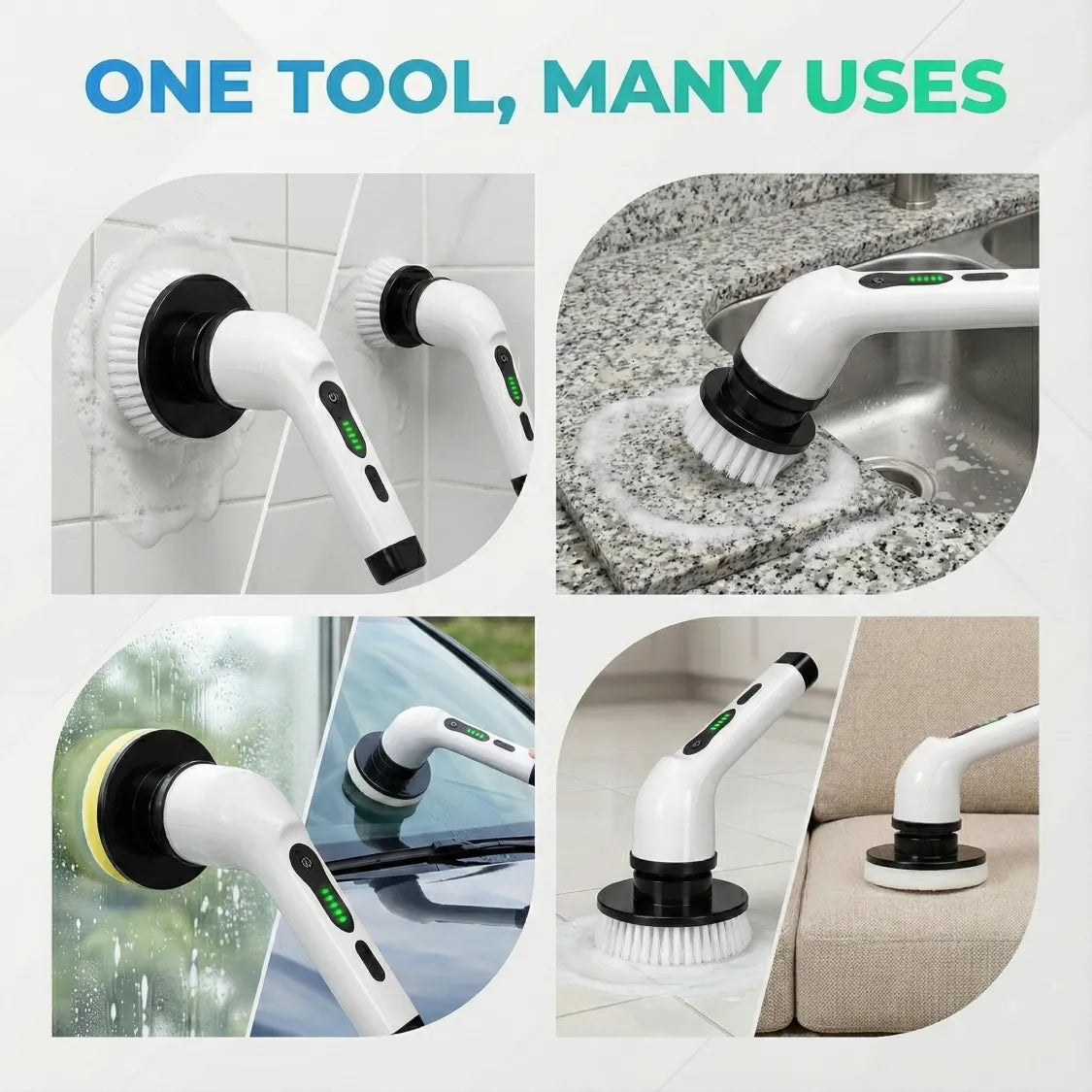 Cordless electric cleaning brush featuring adjustable extension handle for high reach
