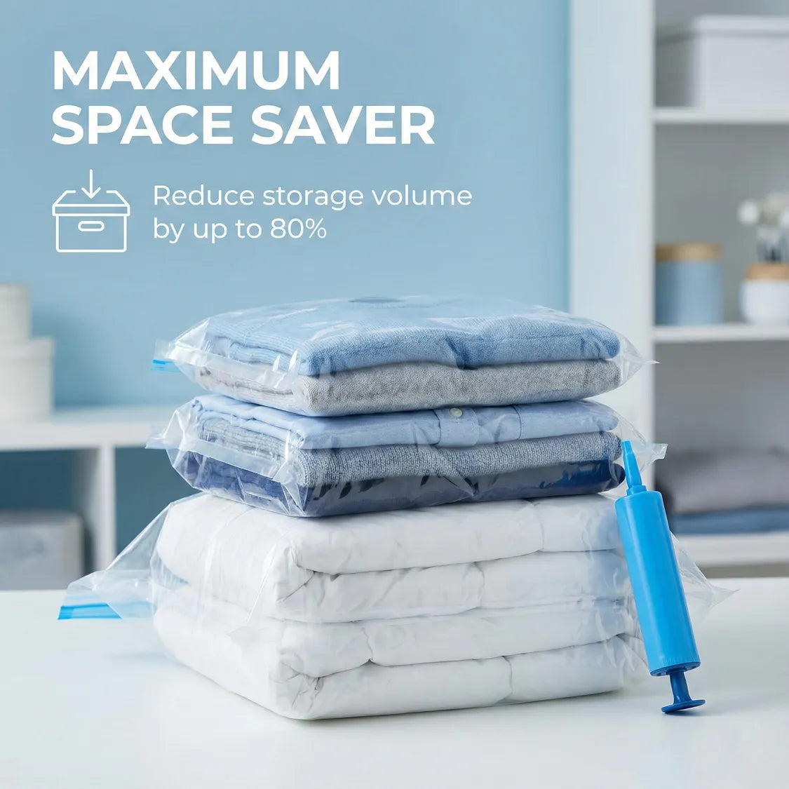 Lifestyle use of vacuum storage bags compressing clothes for travel