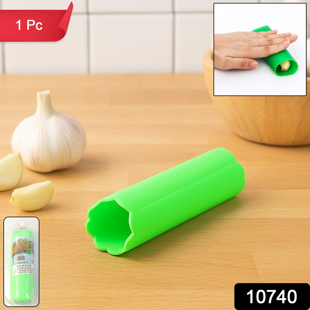 Premium silicone garlic peeler tube on white background