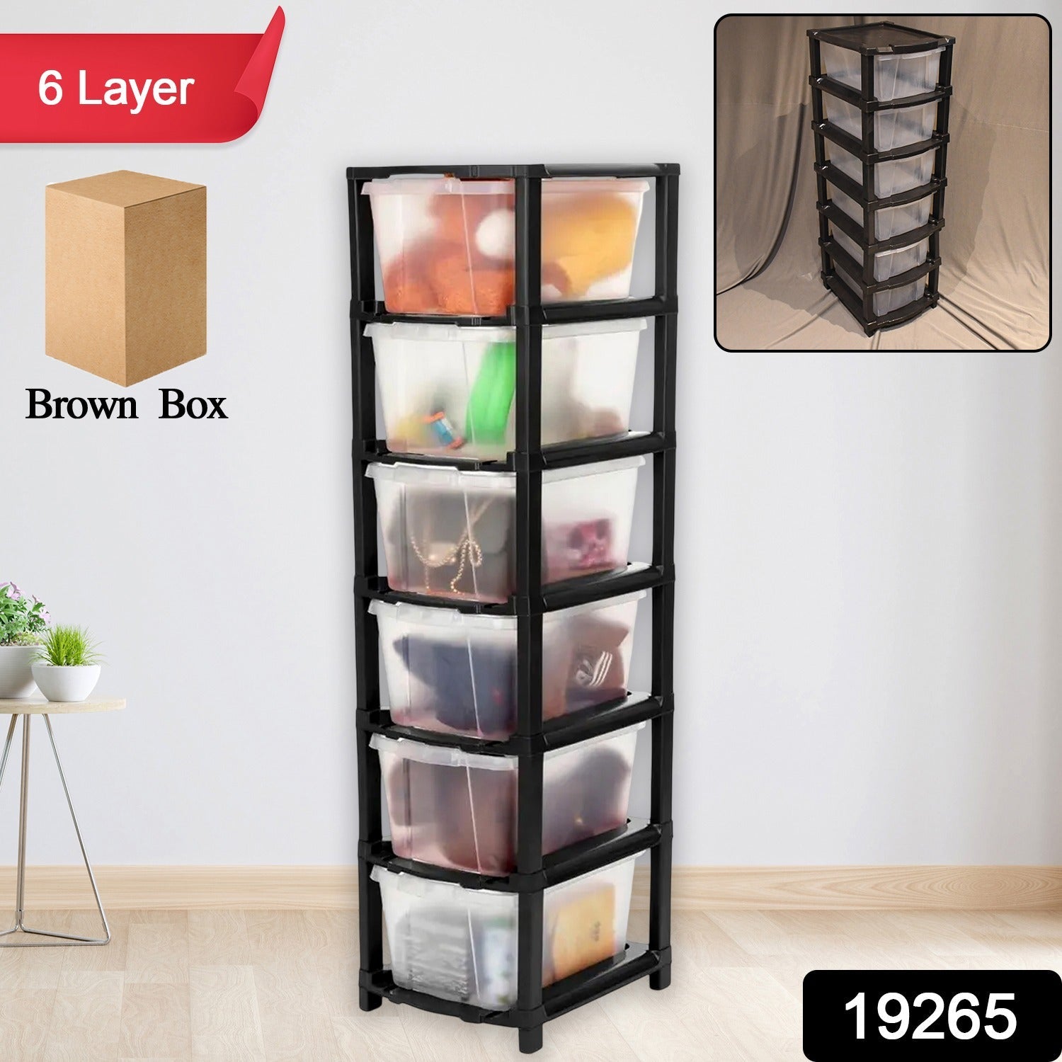 Set of 6 plastic drawers in modular storage cabinet for versatile home and office organization