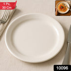 Smooth white 30 cm round plastic dinner plate suitable for meals