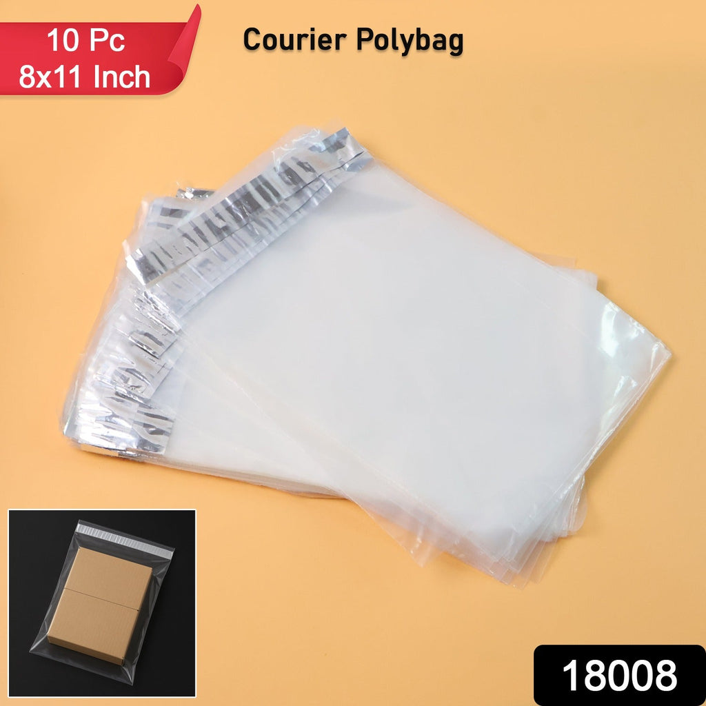 Close-up of tamper-proof adhesive strip on courier polybag