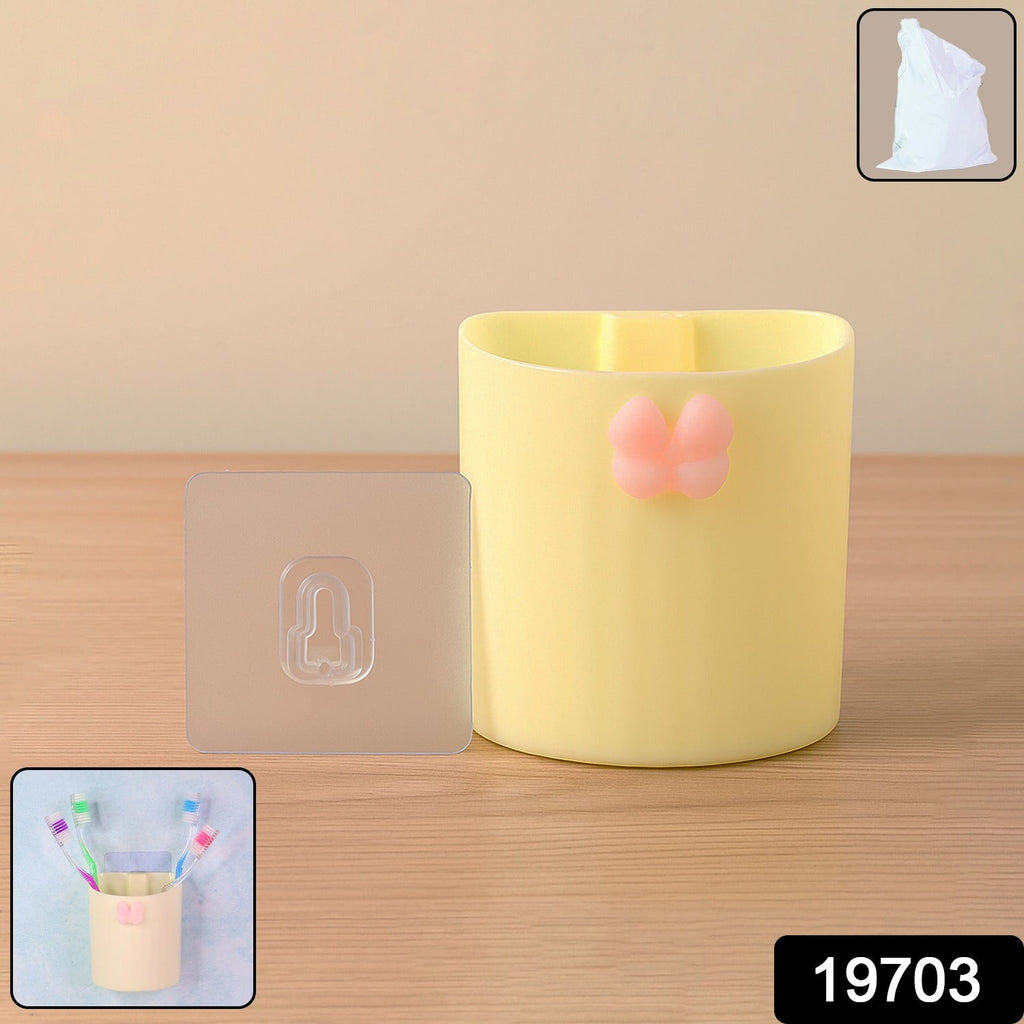 Close-up of durable plastic toothbrush holder showing butterfly motif