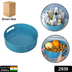 Revolving kitchen tray used for spices and oils on a dining table.