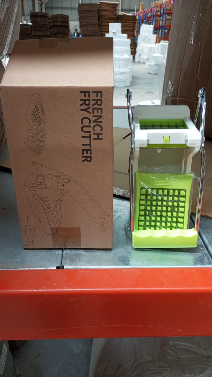 Side view of the stainless steel French fry cutter, highlighting its design and length.