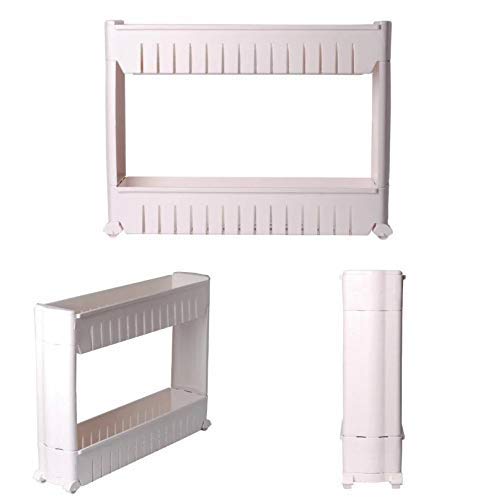Detailed view of the smooth-gliding wheels and sturdy base of the slim storage rack.