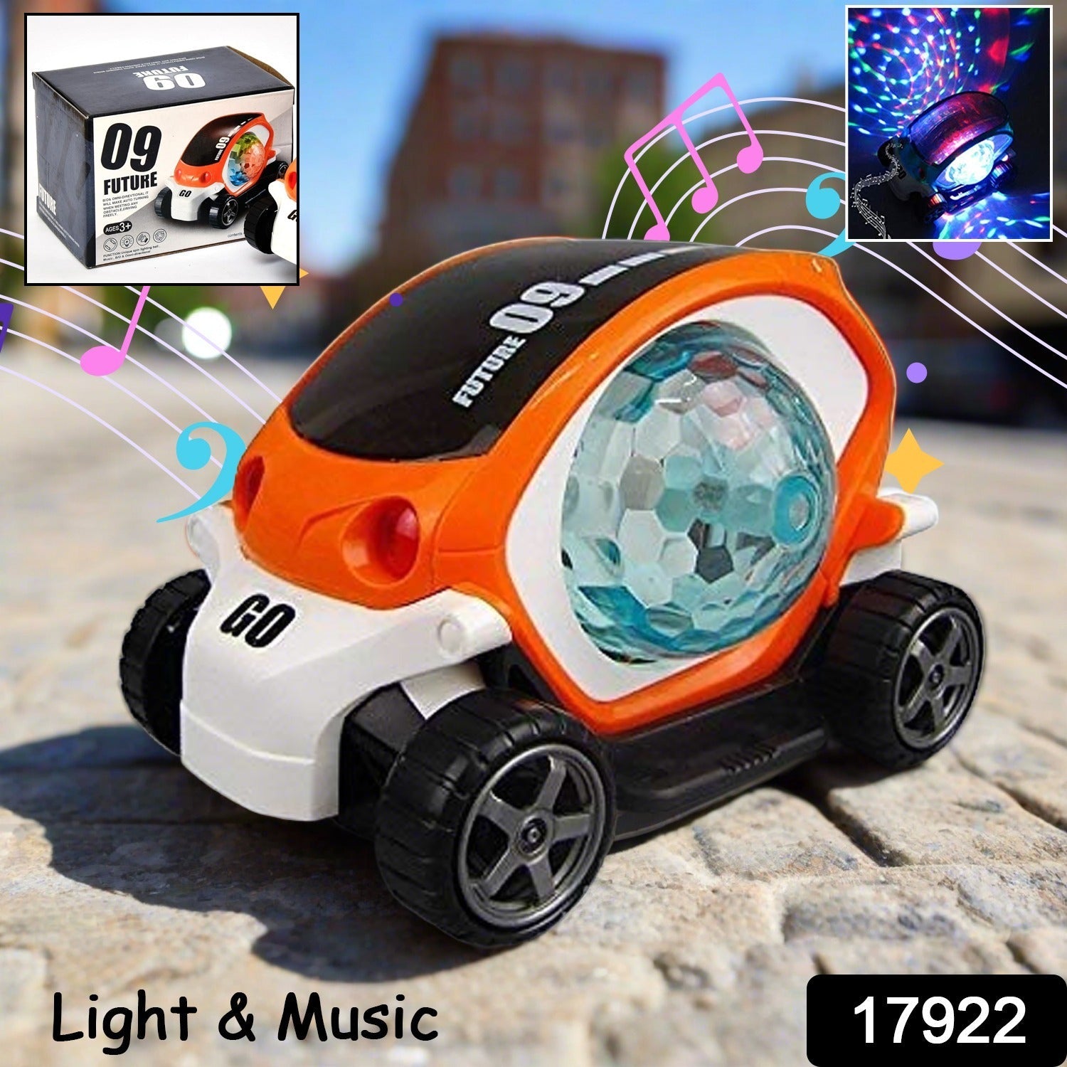 Dynamic red rotating stunt car toy performing a 360-degree spin on a clean surface.