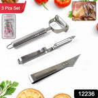 Triple edge stainless steel peeler providing precise slicing and peeling