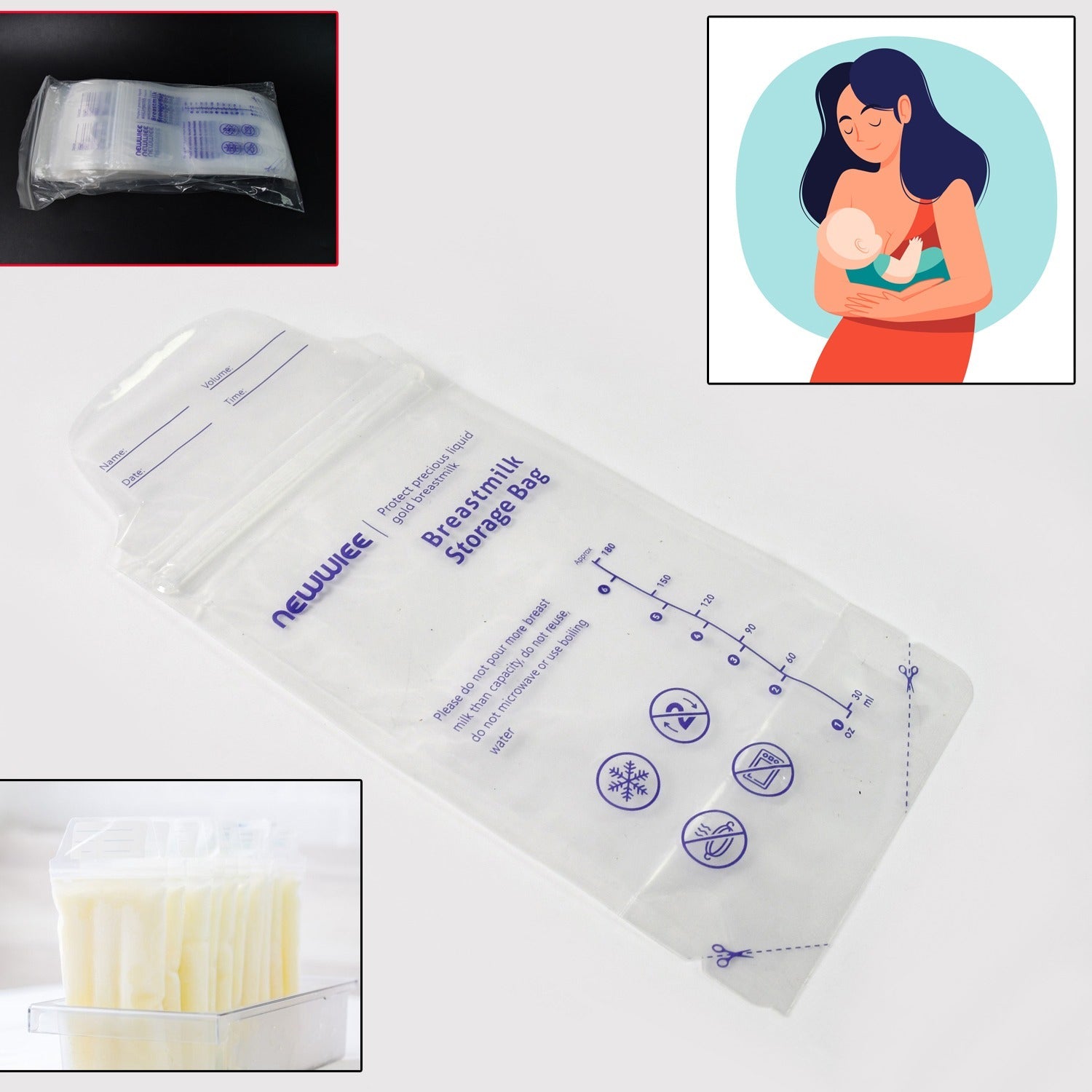 FERVENT Breastmilk Storage Bags with a secure double zipper seal shown in detail.