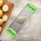Stainless steel vegetable slicer with dual blades and unbreakable handle