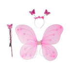 Set of colorful butterfly wings, wand, and hairband for girls' dress-up play.