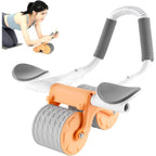 Close-up of the ab roller wheel's digital timer and ergonomic elbow support.