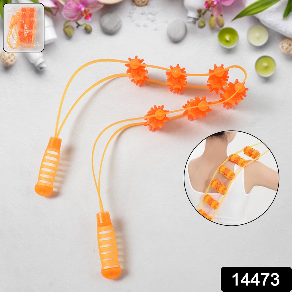 Close-up of handheld massage rope rollers