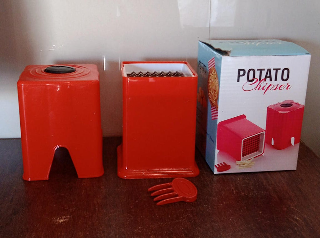 French fries cutting machine in a kitchen setting, ready for use