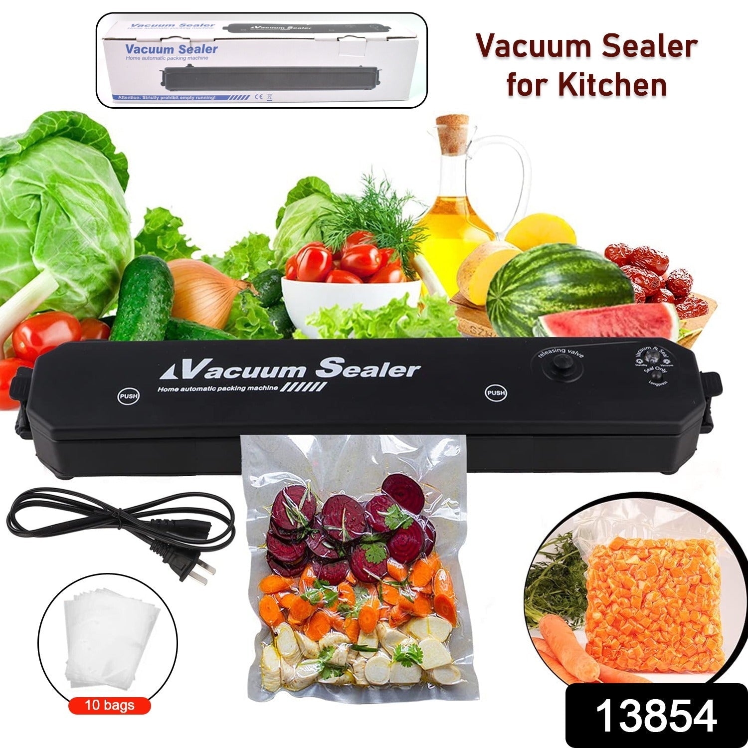 Automatic vacuum sealer machine in action, demonstrating efficient food sealing.
