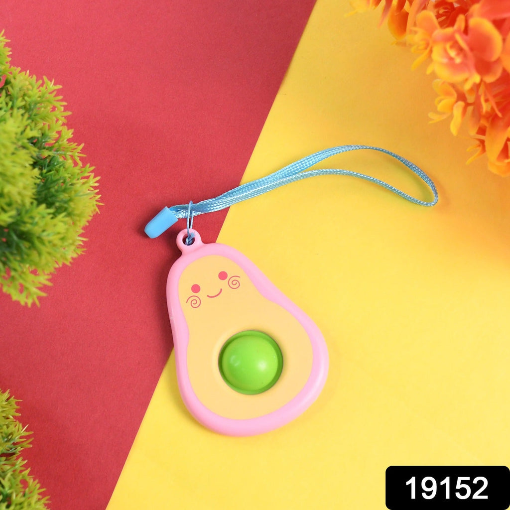 Bright avocado bubble pop toy attached to durable strap