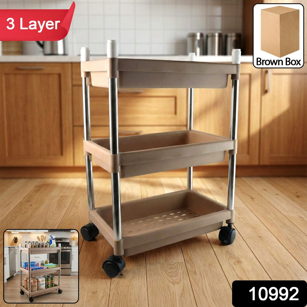 Rolling home storage trolley with spacious shelves for kitchen and office use