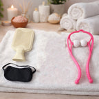 Complete self care and relaxation combo set neatly packed in a brown box for home wellness