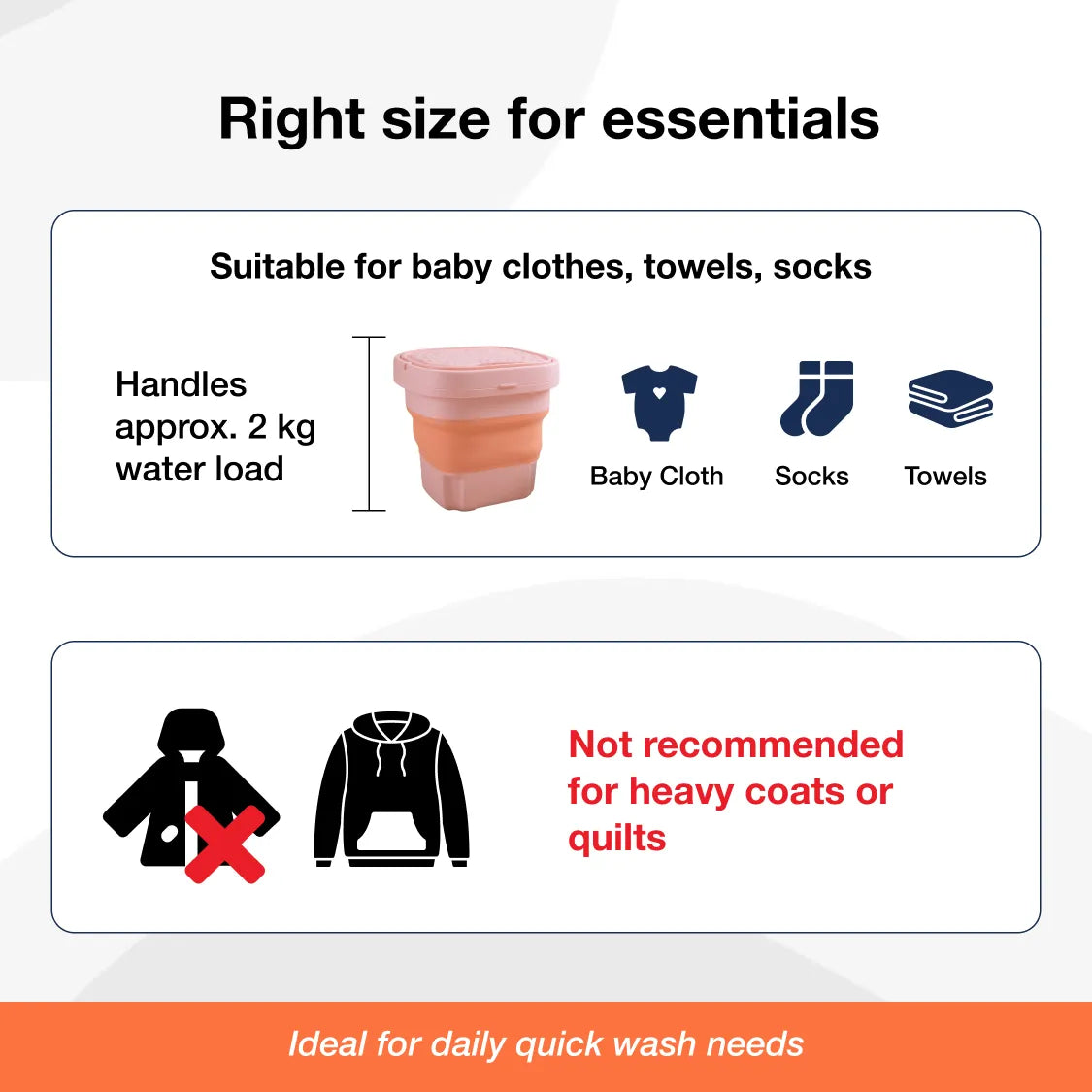 Diagram illustrating the dimensions and key features of the foldable mini washing machine.