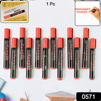 Close-up of quick-dry red ink flowing from marker bold bullet tip