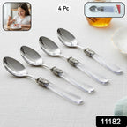 Stylish dining spoons with glossy stainless steel and transparent handles
