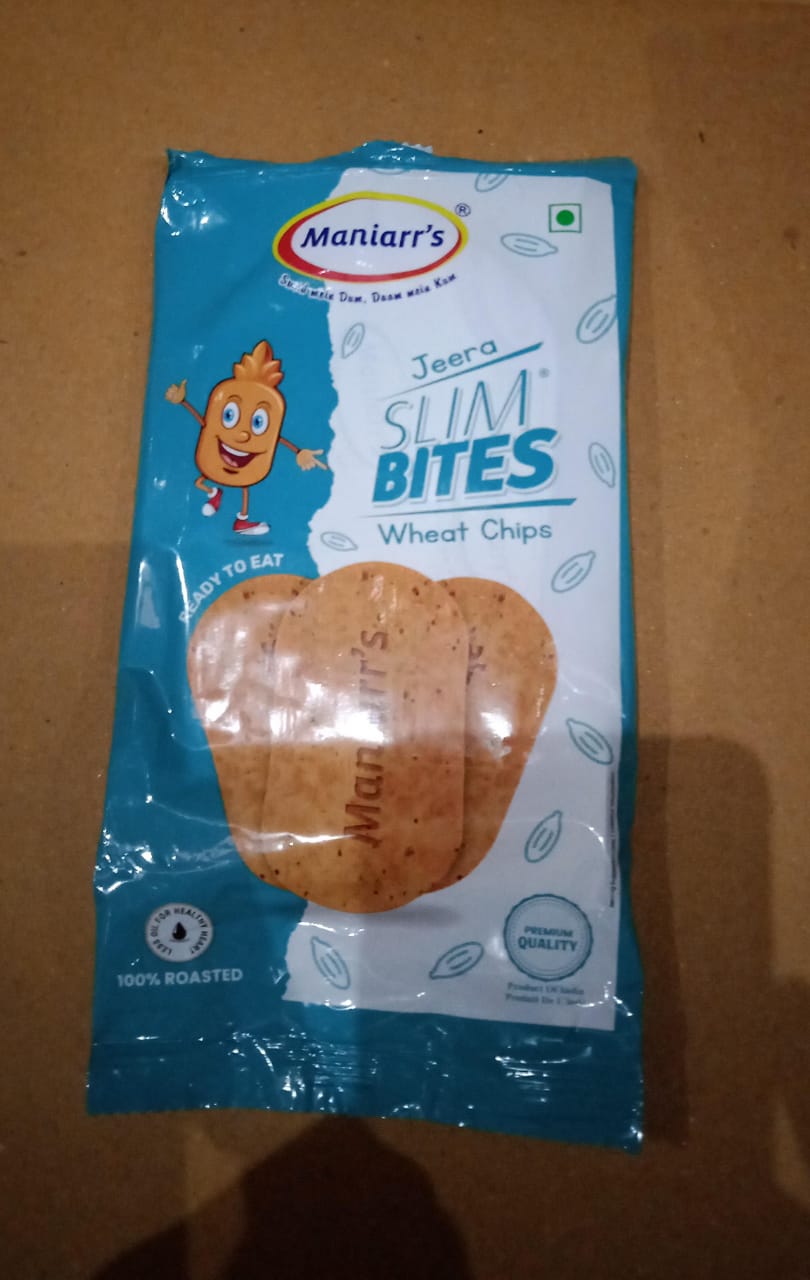 Nutritional information and ingredient list for Maniarr's Jeera Slim Bites.