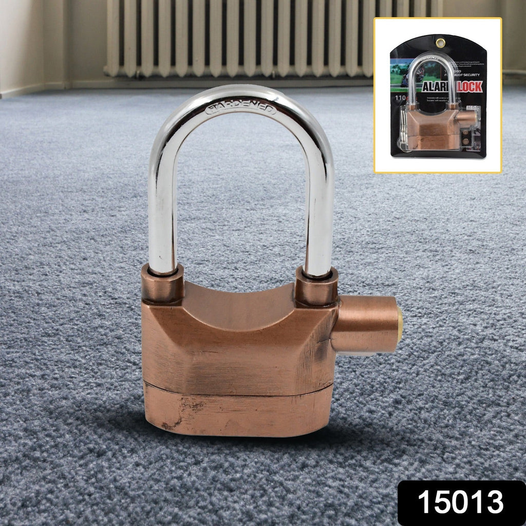 Close-up of the metallic anti-theft padlock shackle and keyhole.