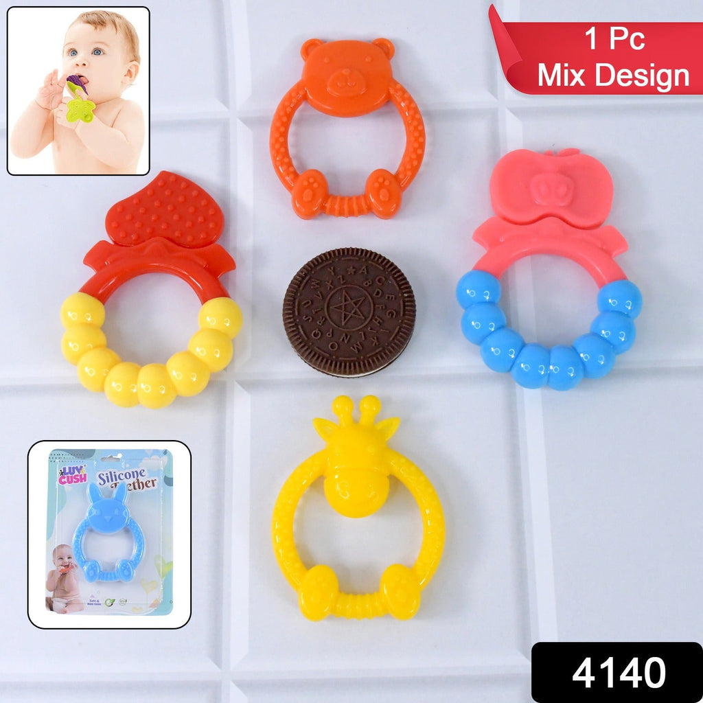 Silicone baby teething toy with soft pastel textures for gentle gum relief