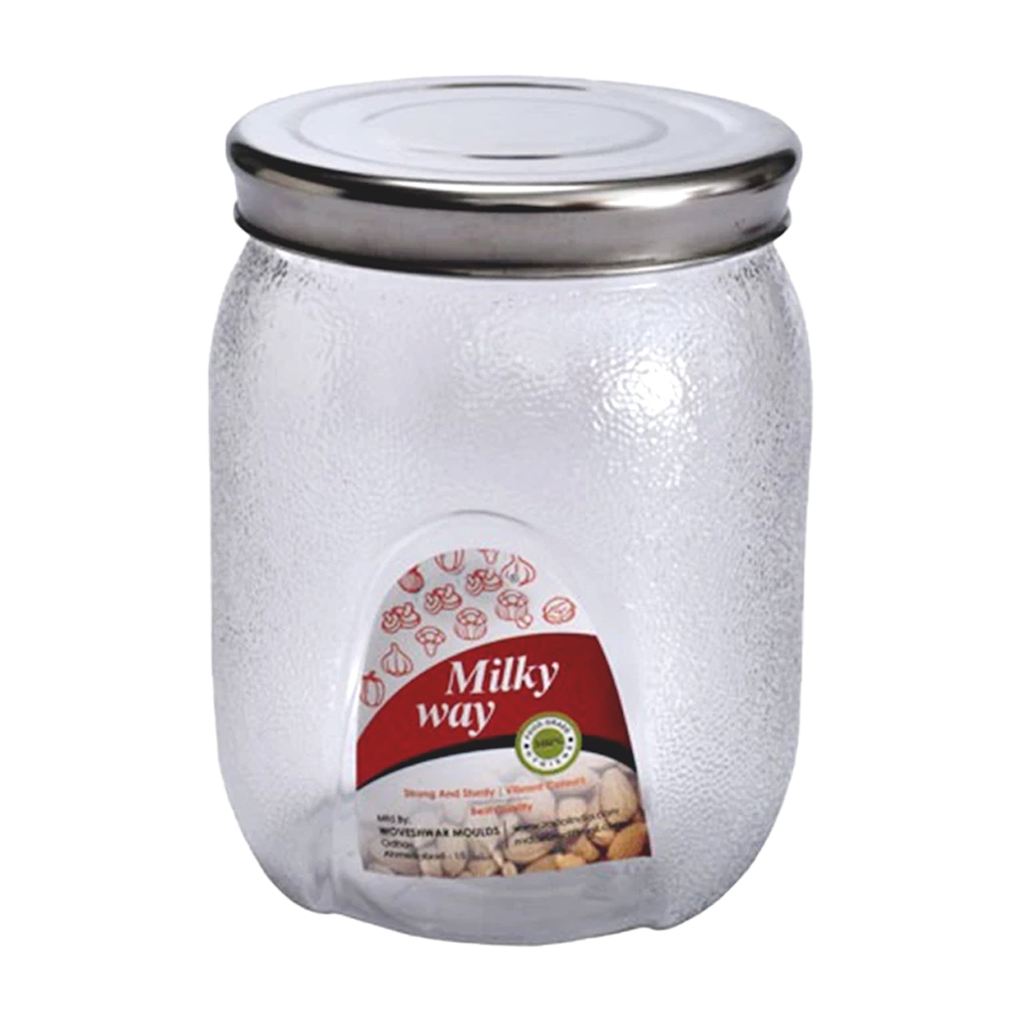 Front view of the 2000ml plastic jar, ideal for storing dry goods and pantry items.