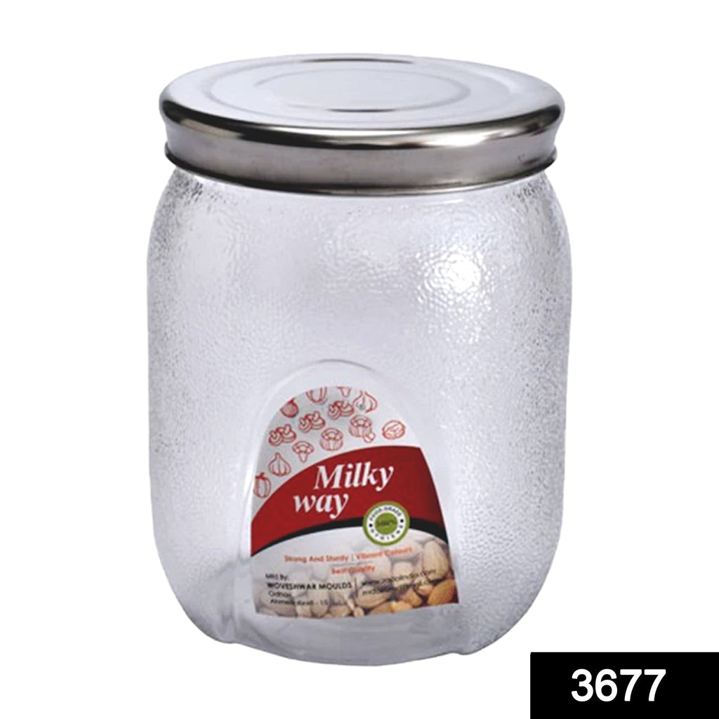 Side view of a large 2000ml plastic jar, showcasing its durable design for food storage.