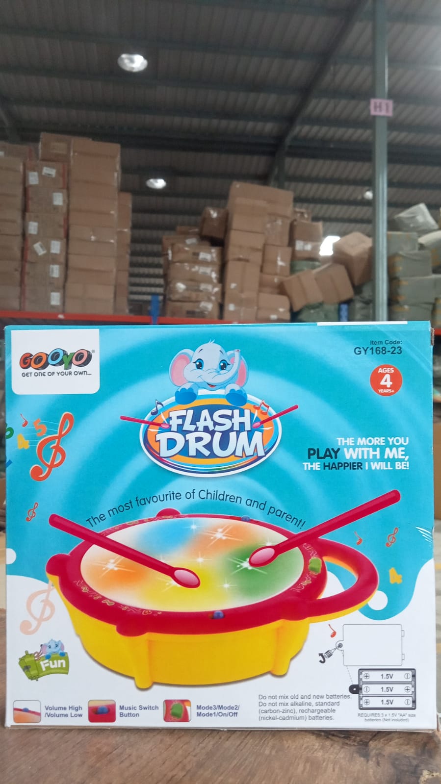 Packaging of the Flash Drum Toy, indicating it's a perfect gift for young children.