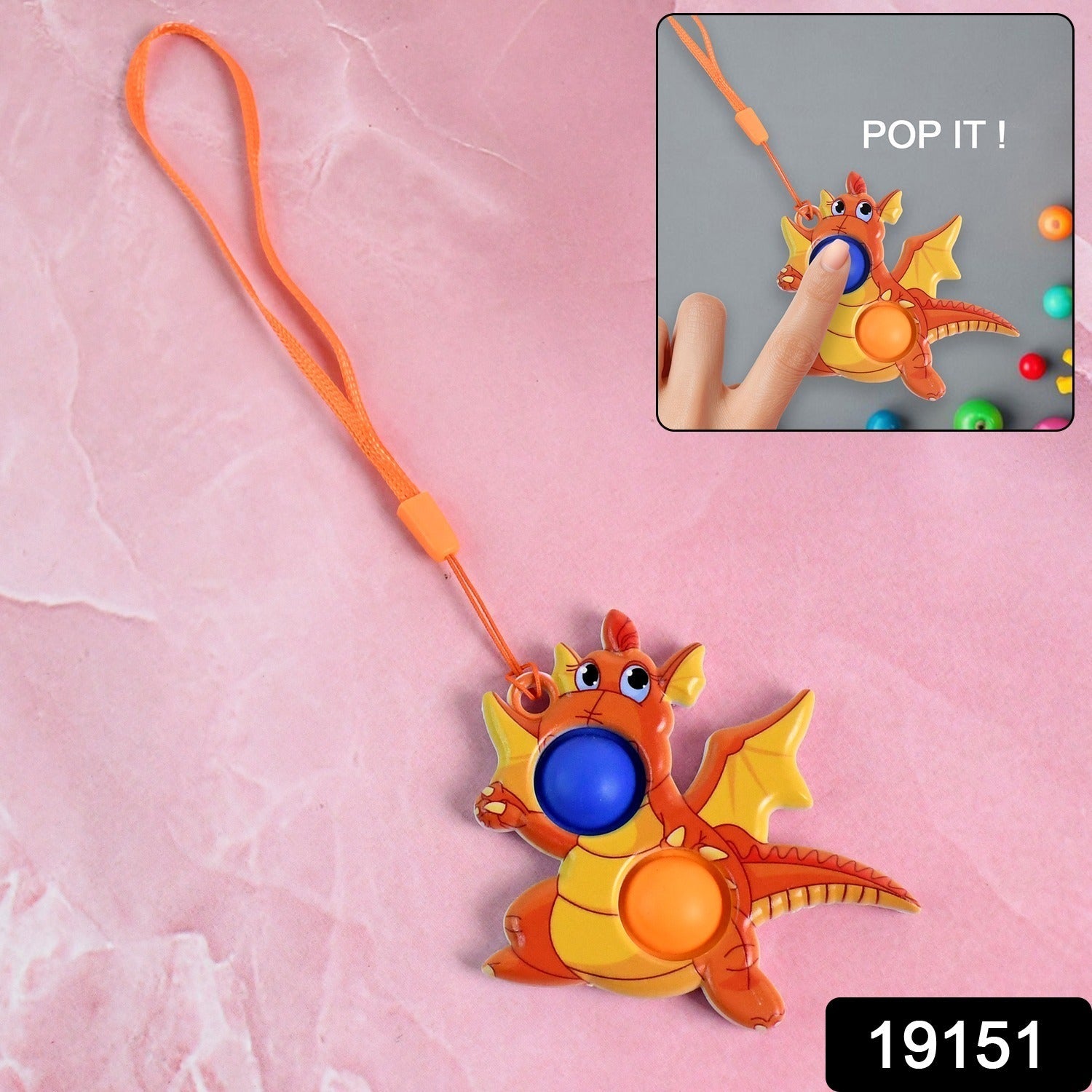 Close-up of red-orange dragon fidget toy showing silicone bubbles