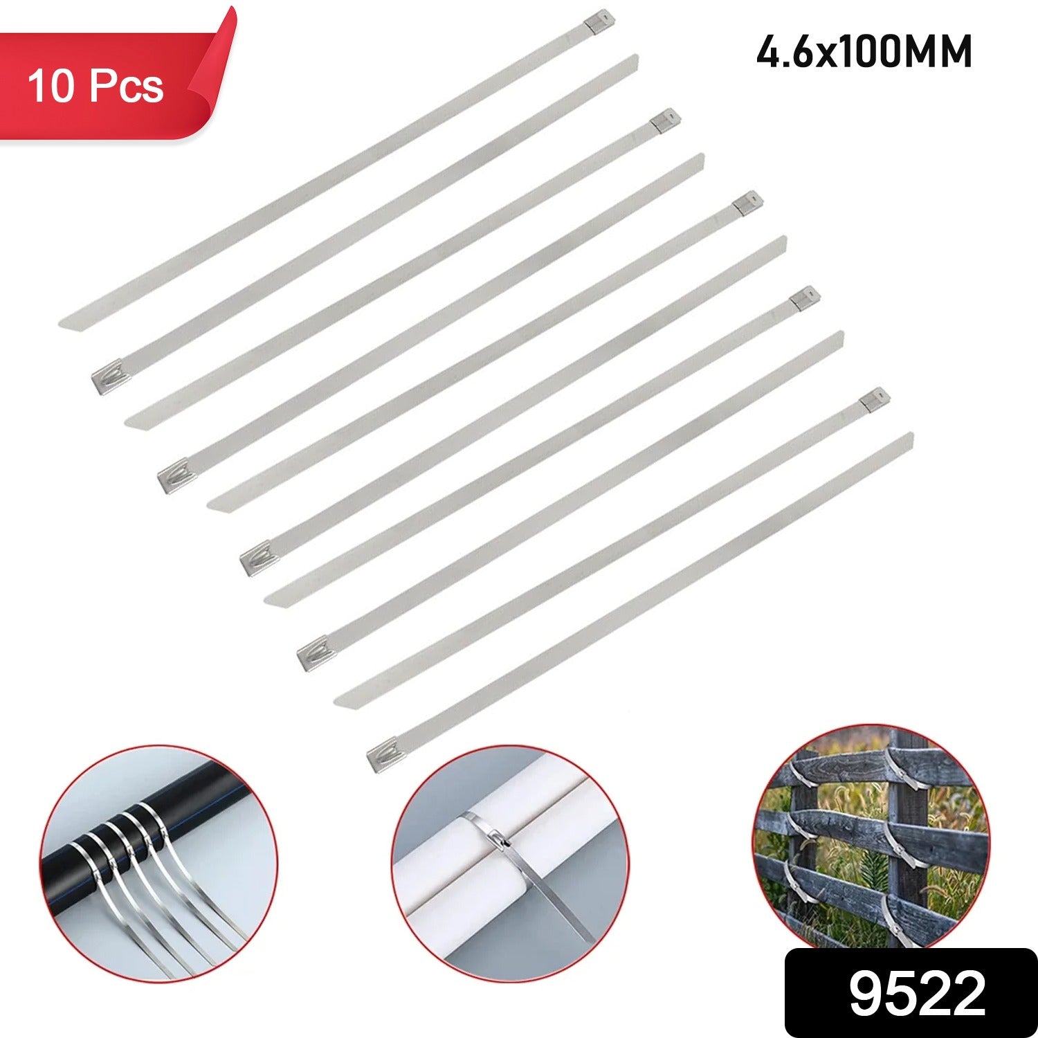 Close-up showing a durable stainless steel cable tie securely fastening a bundle of electrical cables.