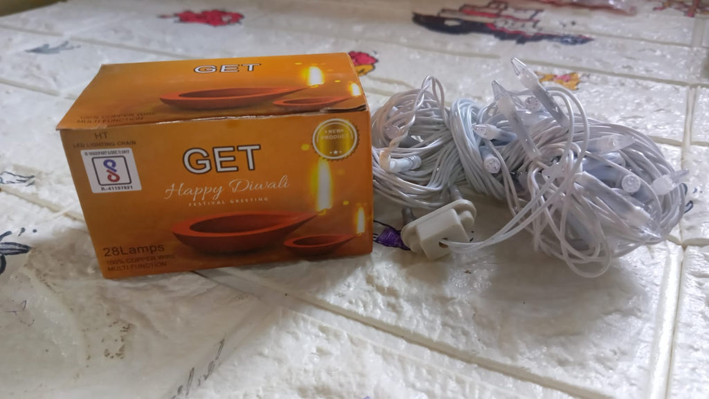 Decorative 8M LED string lights enhancing a festive Indian home.