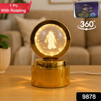 Clear crystal sphere lamp featuring Radhe Krishna figure and warm LED lights for spiritual décor