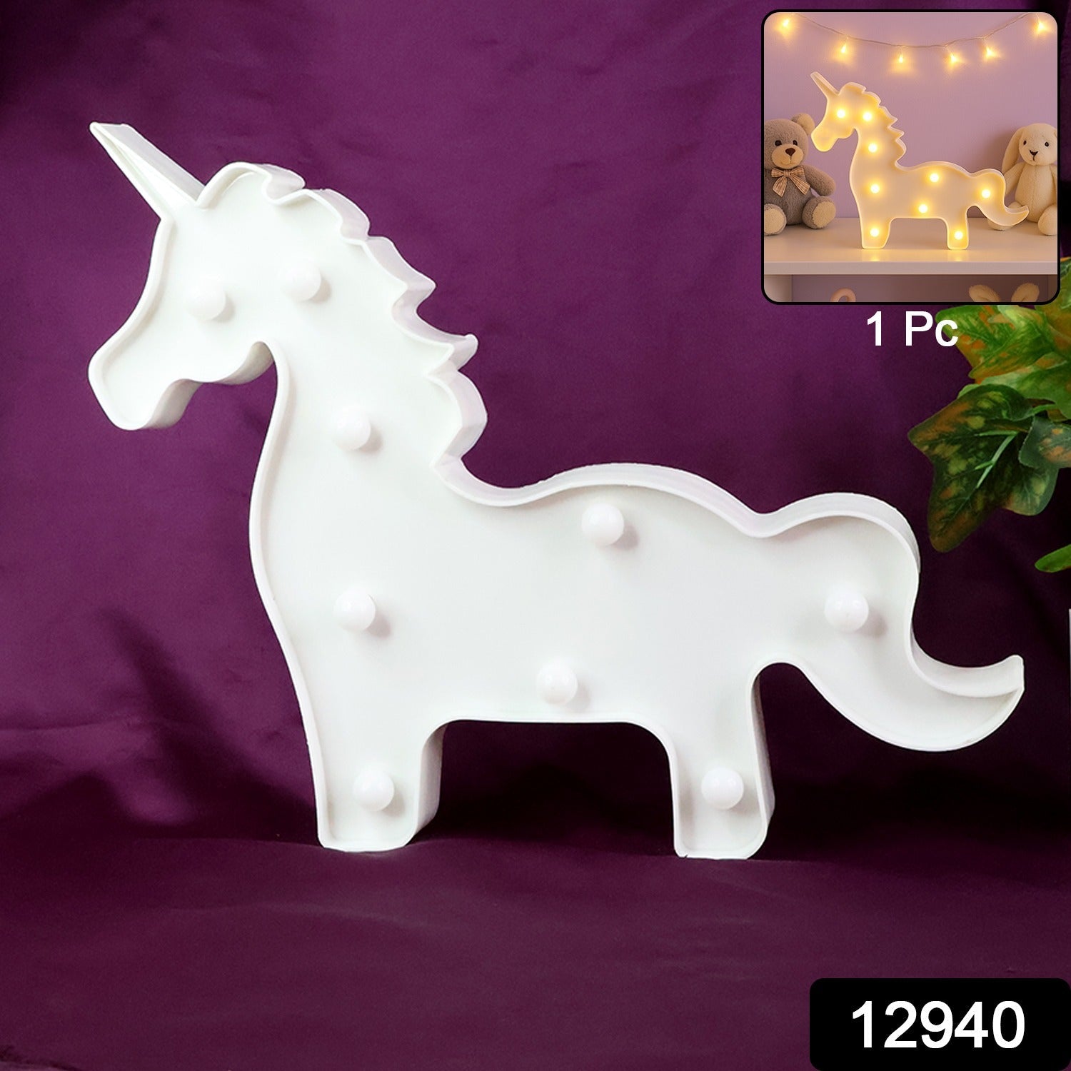 Unicorn shaped LED night light ideal for kids’ bedroom or party decoration