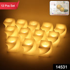 Close-up of LED flameless decorative candles with warm flickering glow