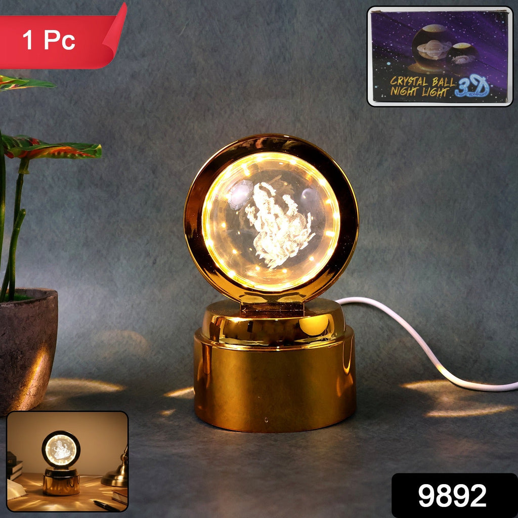 Decorative crystal sphere lamp engraved with Ganpati Bapa 3D design